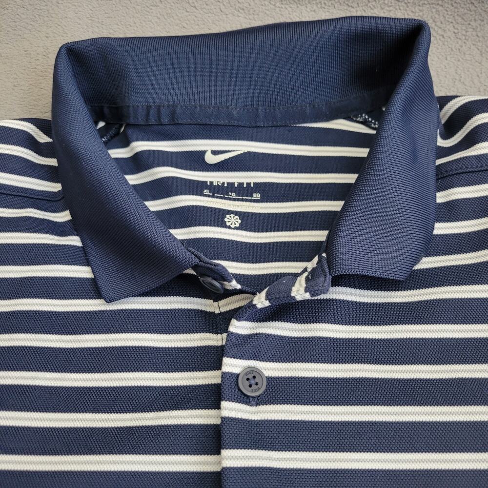 NIKE Shirt Polo Mens XL Blue DriFit Golf Striped Gray White Performance Business - Picture 10 of 14